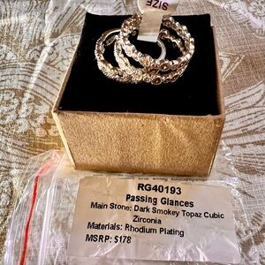 BP Dark Smokey Topaz 3 Ring band set Rhodium-Plated